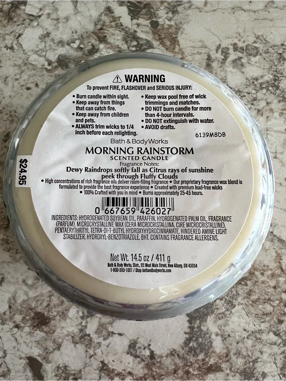 Bath & Body Works 3-Wick candles — NEW Morning Rainstorm and LIKE NEW Oceanside